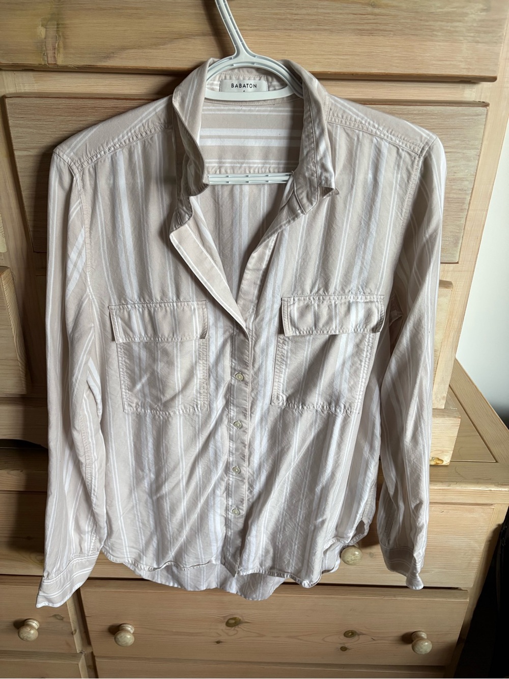 Babaton Cream Stripe Button-Down utility Shirt